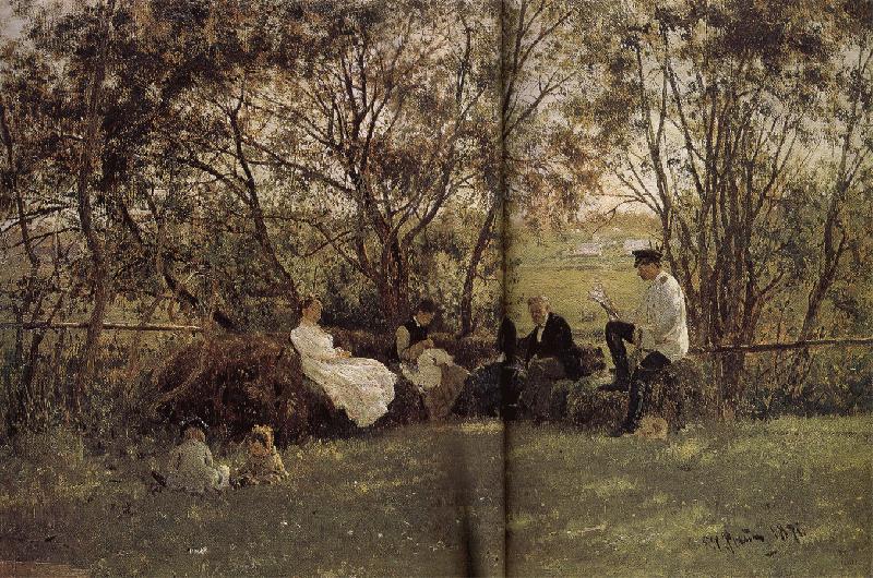 Ilia Efimovich Repin A bench in the returfing France oil painting art